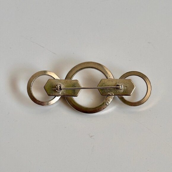 Vintage Circles Overlapping Rings Silver Tone Brooch Pin - Picture 2 of 5